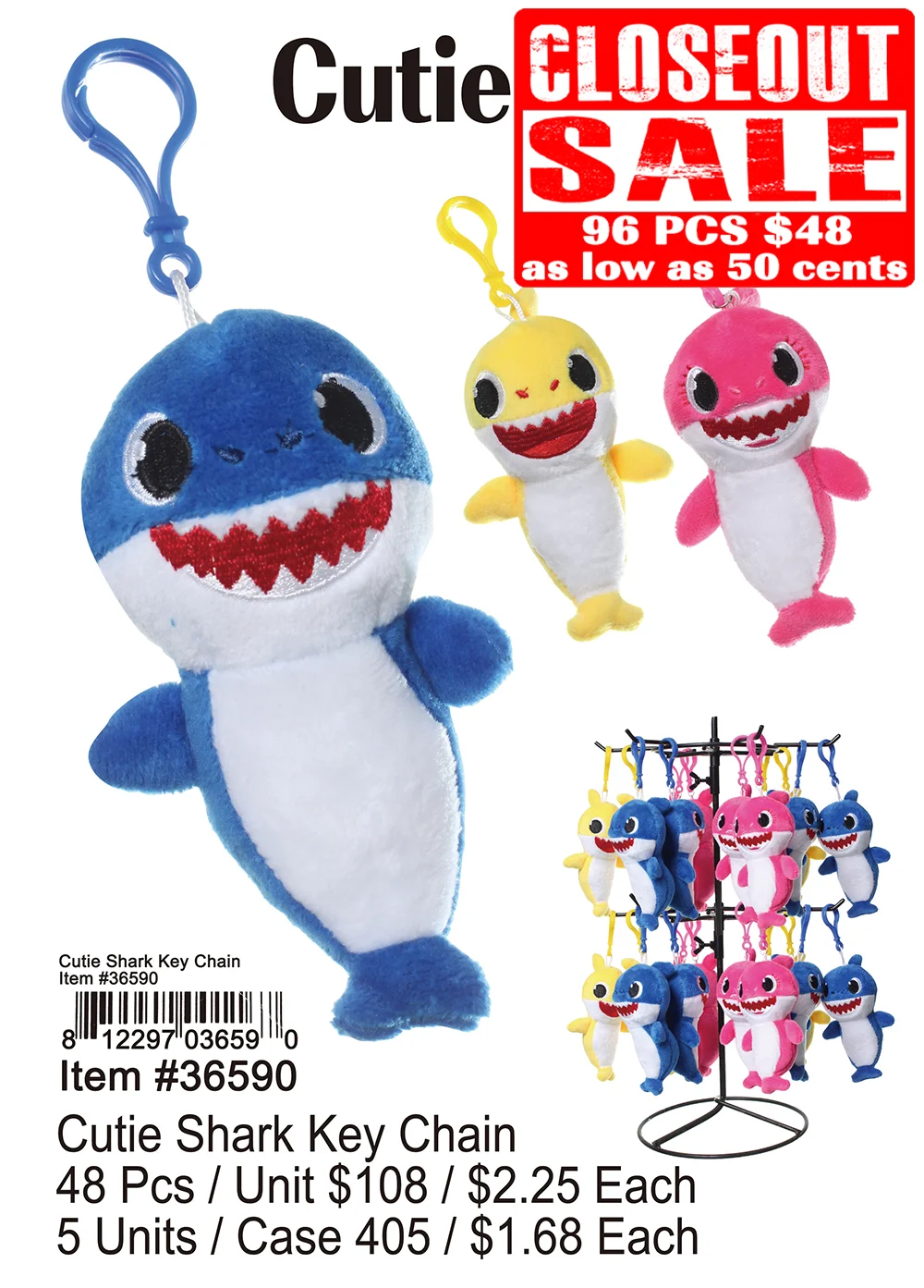 Cutie Shark Keychain - Closeout 96 Pcs.